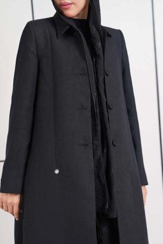 Black Lace Cotton And Linin Blazer Abaya - عباية ب...