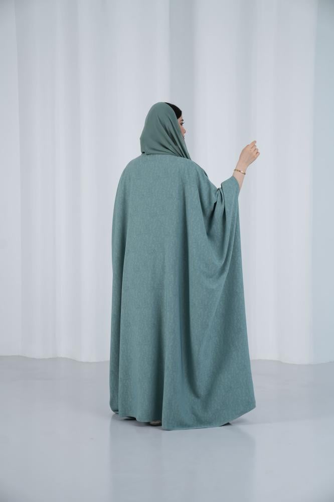 عباية بشت صيفية من خامة كريب مشجر برباط مخفي - تركواز
