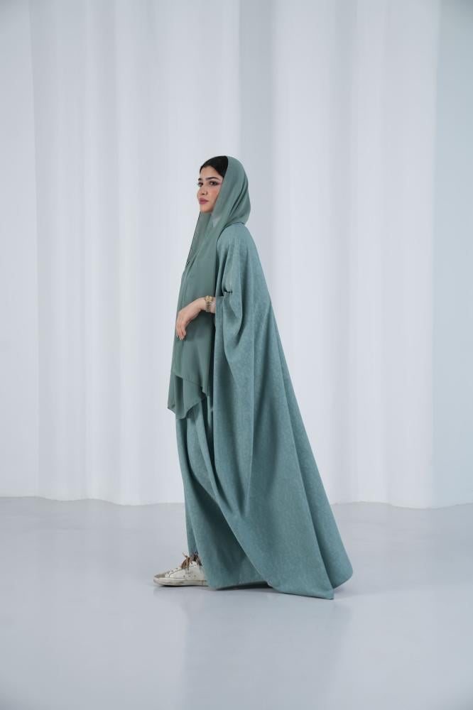 عباية بشت صيفية من خامة كريب مشجر برباط مخفي - تركواز