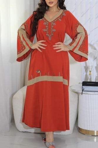 جلابية احمر غامق شك فاخرة