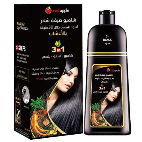 ريد ابل - شامبو صبغ الشعر بالأعشاب لون أسود 500 مل