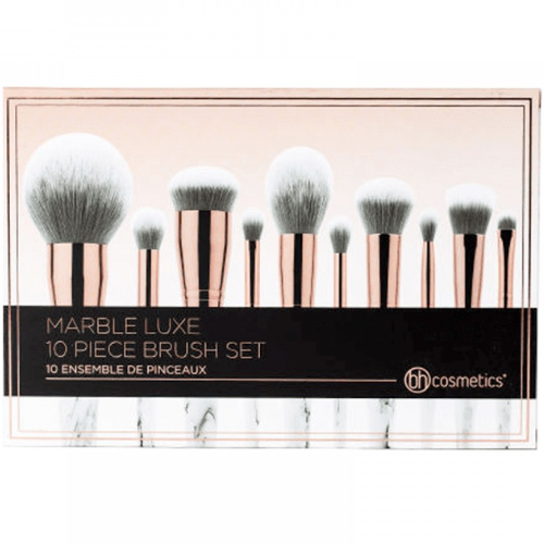 بي اتش كوزماتيكس - مجموعة فرش مكياج رخامي فاخر 10 قطع أبيض