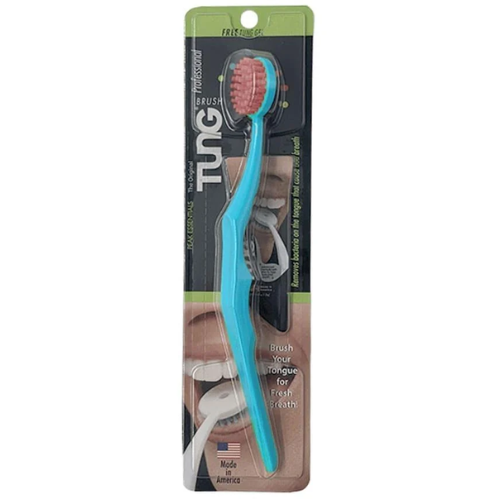 تنج - فرشاة لتنظيف اللسان بلون سماوي مع زهري