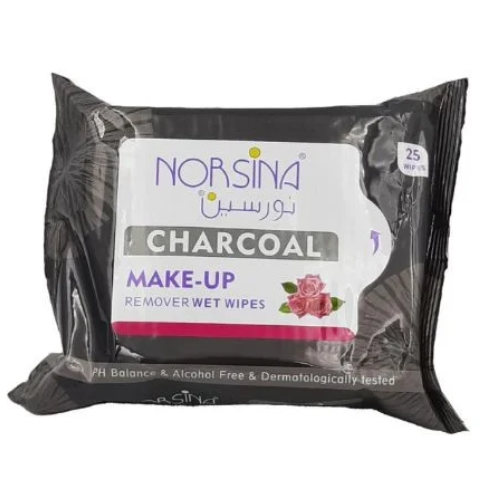 مناديل إزالة المكياج بالفحم من نورسين 25 قطعة