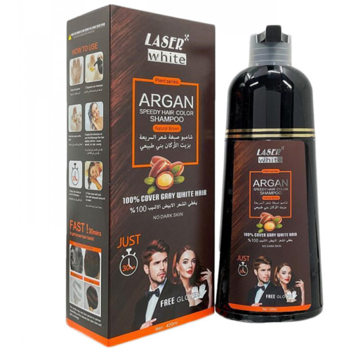 ليزر وايت - شامبو صبغة الشعر بزيت الأركان  لون بني طبيعي420 مل
