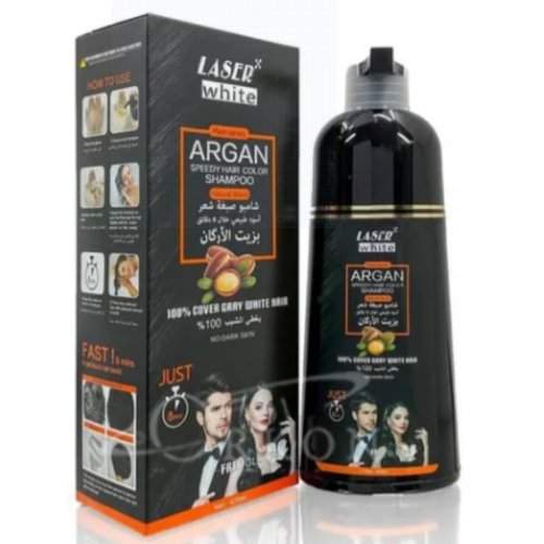 ليزر وايت- شامبو صبغة الشعر بزيت الأركان  لشعر أسود طبيعي 420 مل