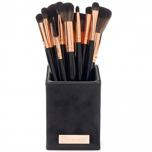 بي اتش كوزماتيكس - طقم فُرش مكياج مميز من 13 قطعة مع حافظة تخزين وردة ذهبية سوداء