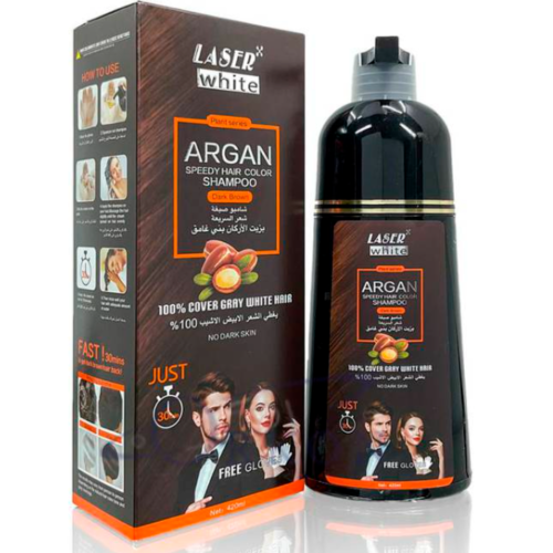 ليزر وايت- شامبو صبغة الشعر بزيت الأركان  لشعر بني غامق 420 مل