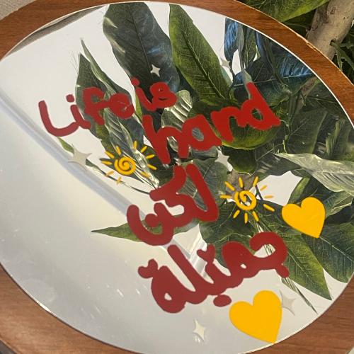 مرآة ديكوريه جداريه دائريه حجم كبير، اكريلك لاصق ل...