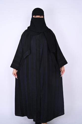 عباية كريب مقلم طولي بلون موف من نفس العباية