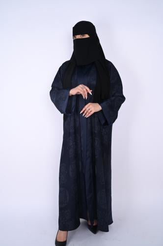 عباية قماش كريب جاكار بلون كحلي مقلم