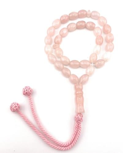 سبحة حجر الكوارتز الوردي (Rose Quartz)