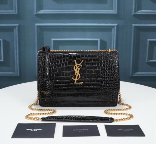 SUNSET MEDIUM IN CROCODILE-EMBOSSED LEATHER