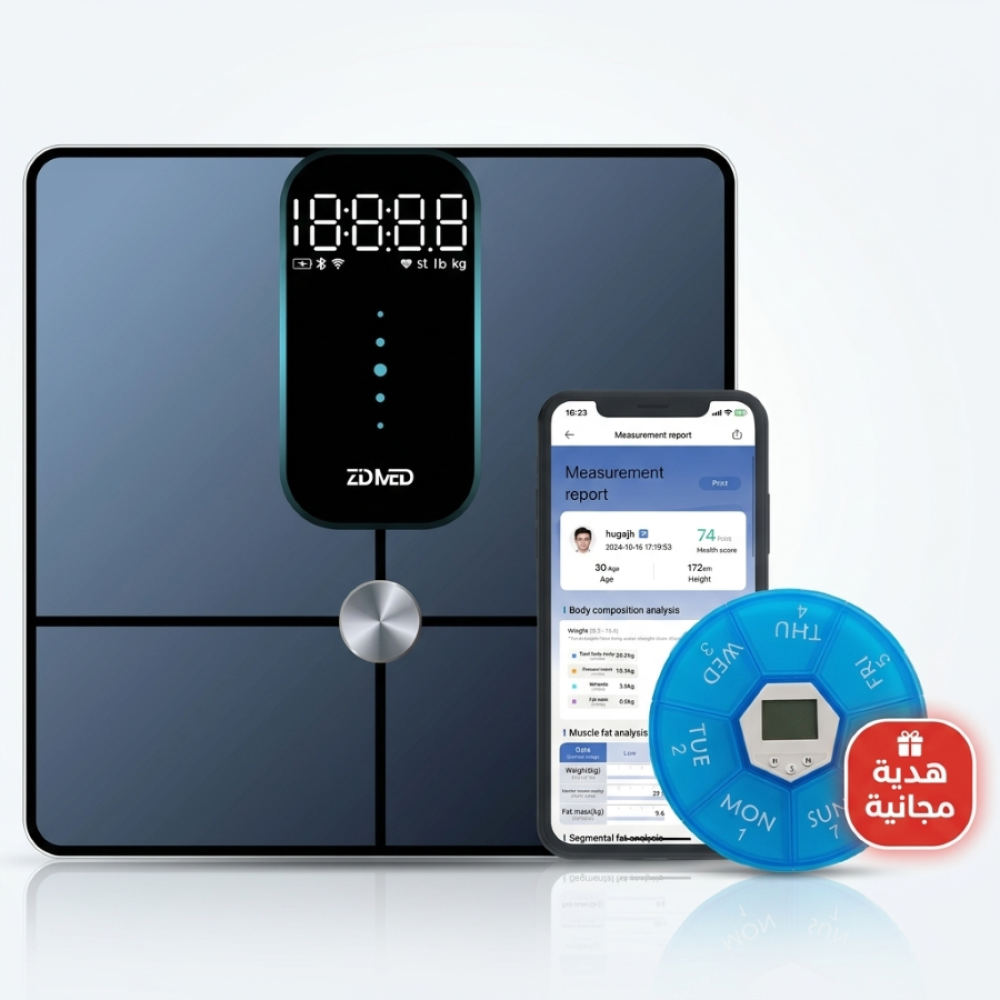 ميزان ذكي لقياس الوزن وتركيبة الجسم | واي فاي وبلوتوث | 25 مؤشر
