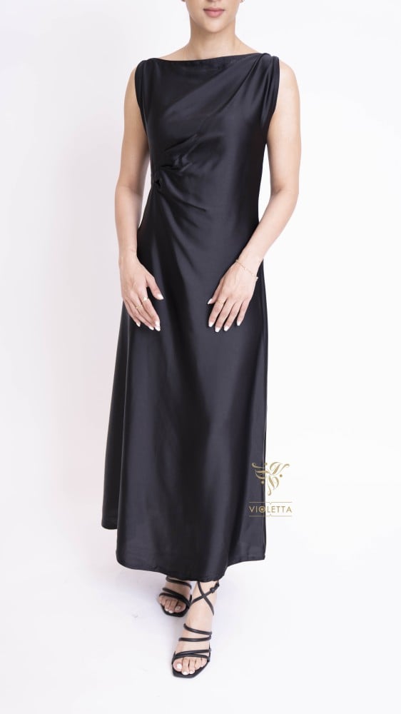 فستان تحت العبايةأسود بقصة ربع كلوش -Z9030