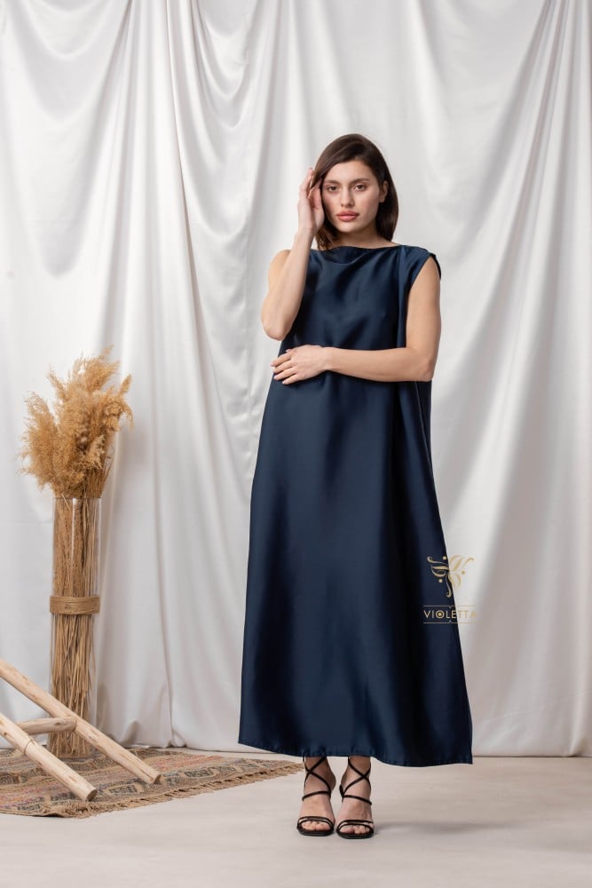 فستان حرير كحلي Z9017