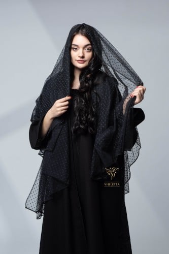 طرحة سوداء شيفون بدوائر Z7020