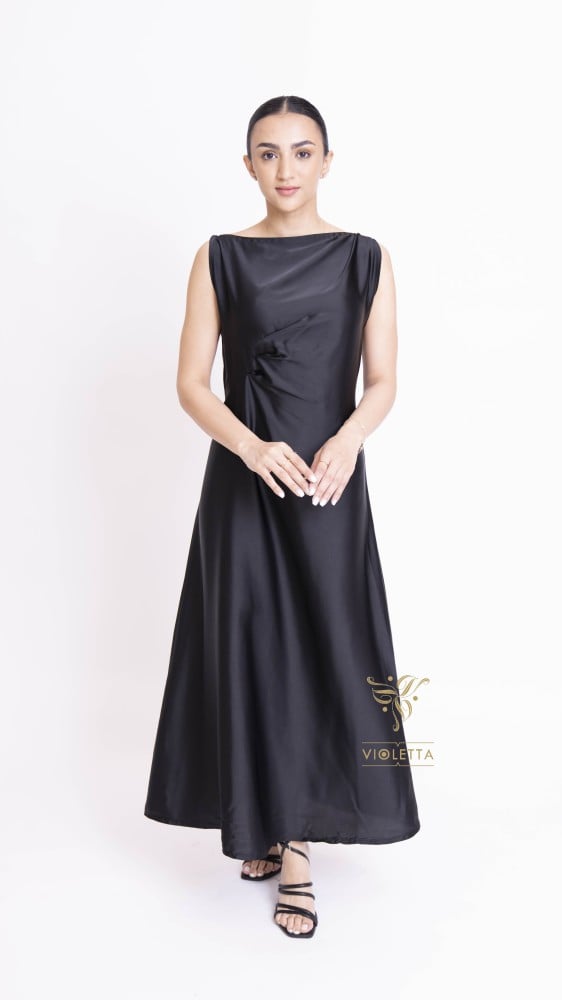 فستان تحت العبايةأسود بقصة ربع كلوش -Z9030