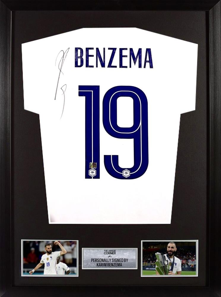 FRAMED KARIM BENZEMA HAND SIGNED FRANCE JERSEY - THEUNIQUECORNER