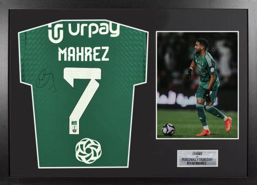 FRAMED RIYAD MAHREZ HAND SIGNED ALAHLI JERSEY SHIR...