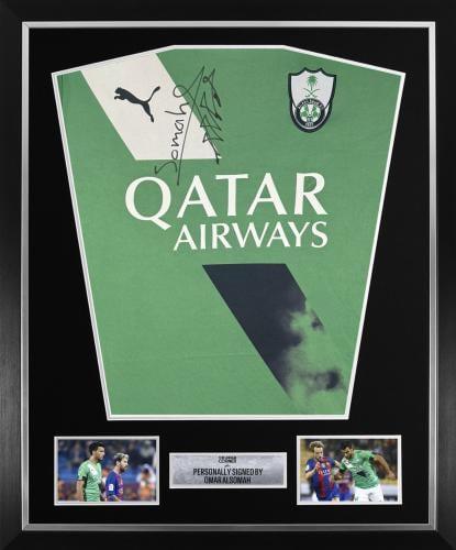 FRAMED OMAR ALSOMAH HAND SIGNED ALAHLI JERSEY