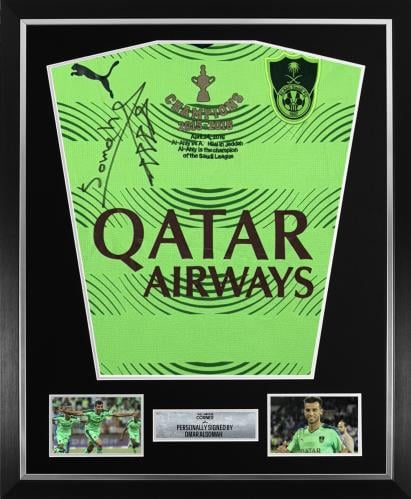 FRAMED OMAR ALSOMAH HAND SIGNED ALAHLI JERSEY