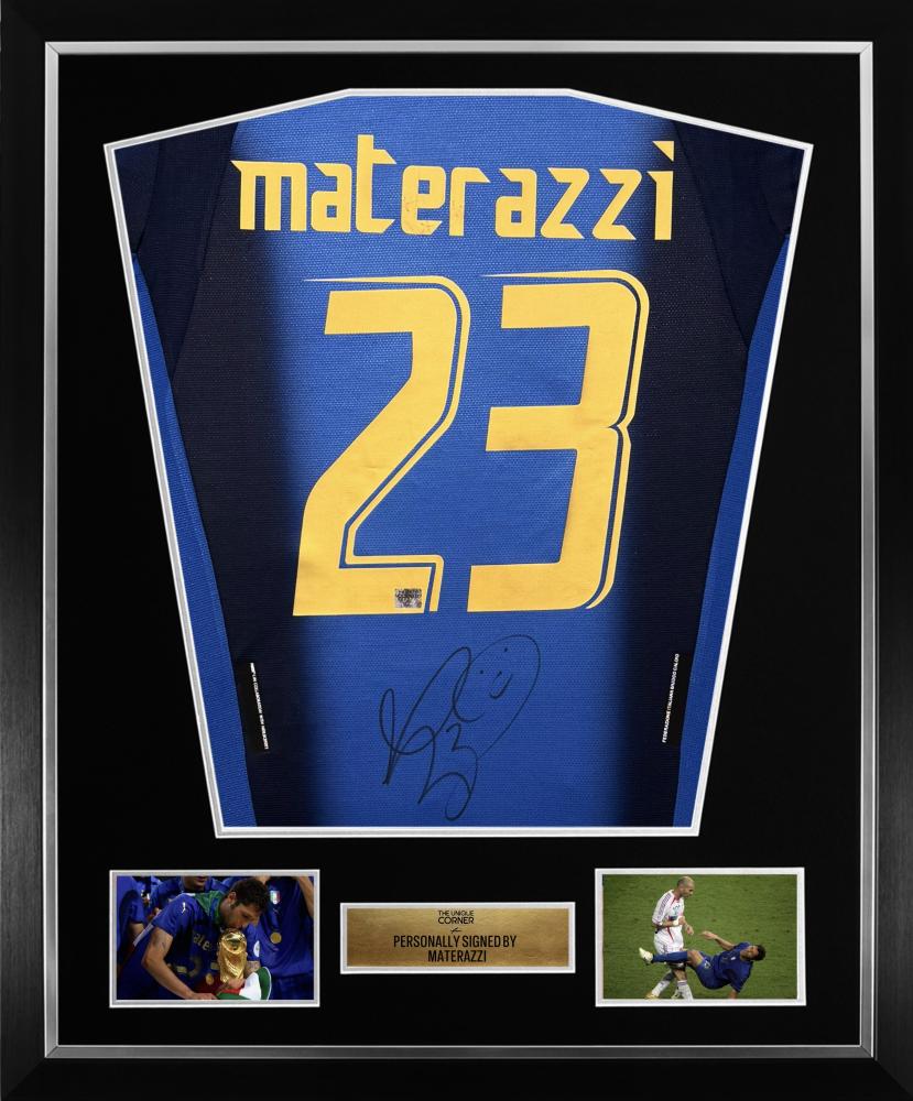 FRAMED MATERAZZI HAND SIGNED ITALY JERSEY - THEUNIQUECORNER
