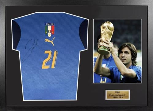 FRAMED ANDREA PIRLO HAND SIGNED ITALY WC JERSEY