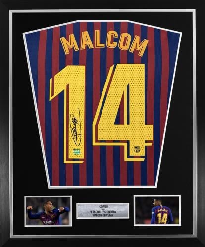 FRAMED MALCOM OLIVEIRA HAND SIGNED BARCELONA JERSEY THEUNIQUECORNER