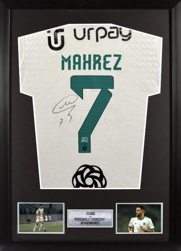 FRAMED RIYAD MAHREZ HAND SIGNED ALAHLI JERSEY