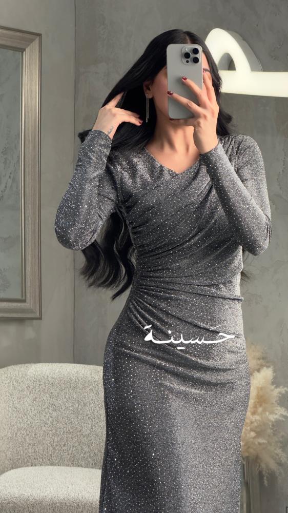 فستان فضي حب سكري أكمام طويله