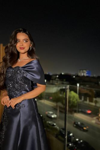 فستان كحلي ميكادو تطريز كامل