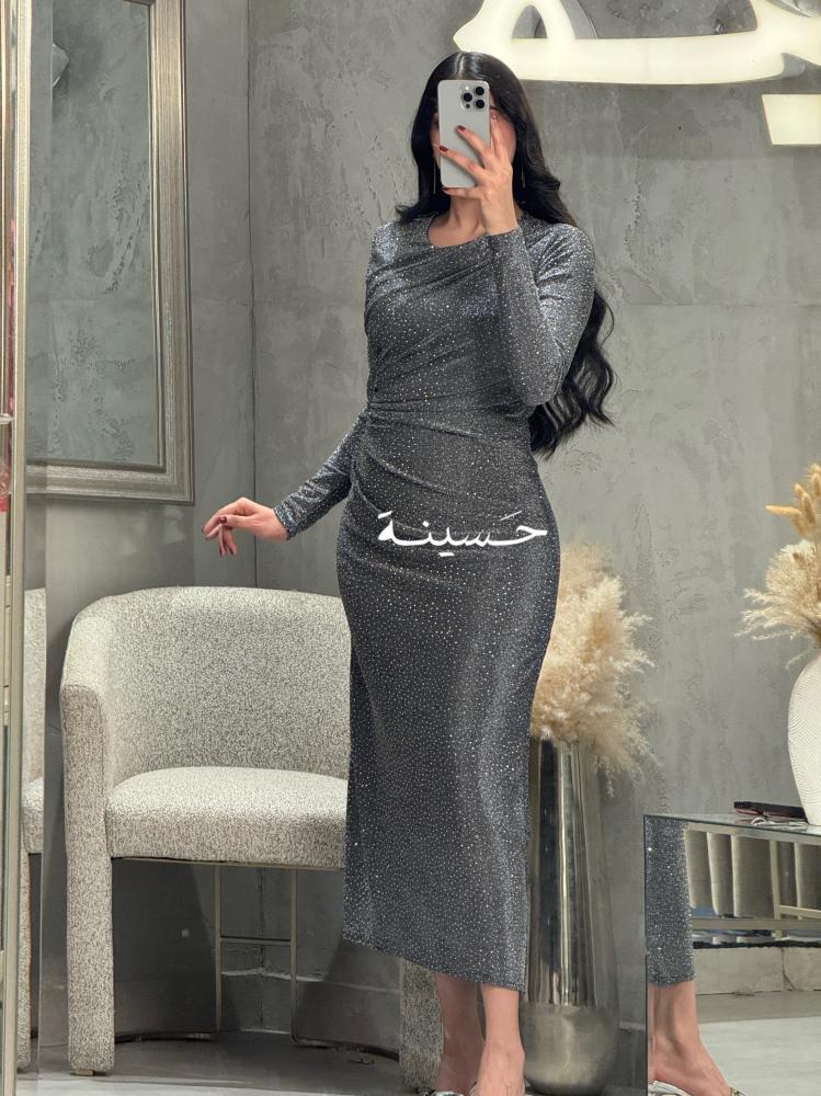 فستان فضي حب سكري أكمام طويله