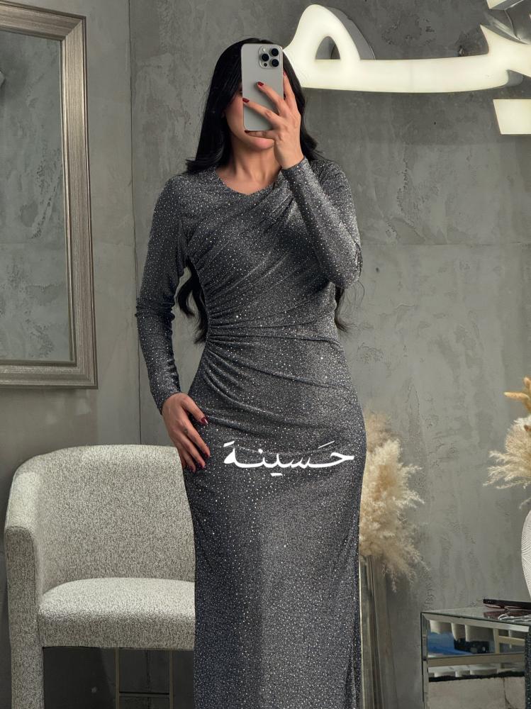فستان فضي حب سكري أكمام طويله