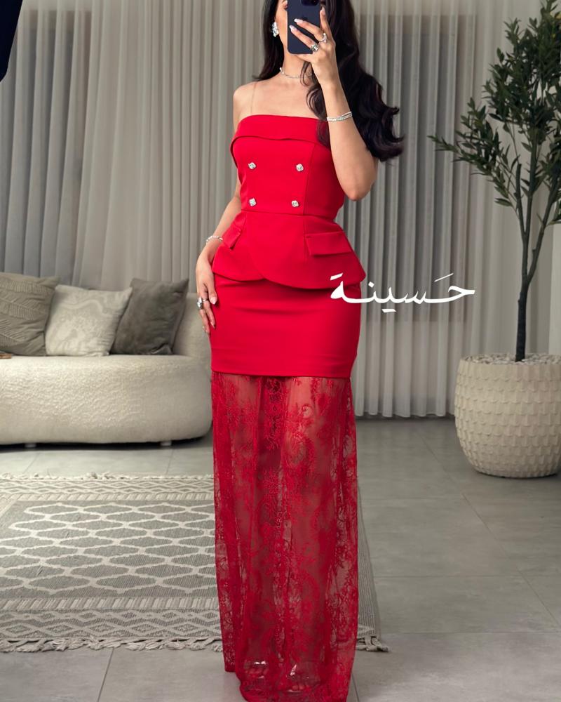 فستان احمر تصميم حسينة
