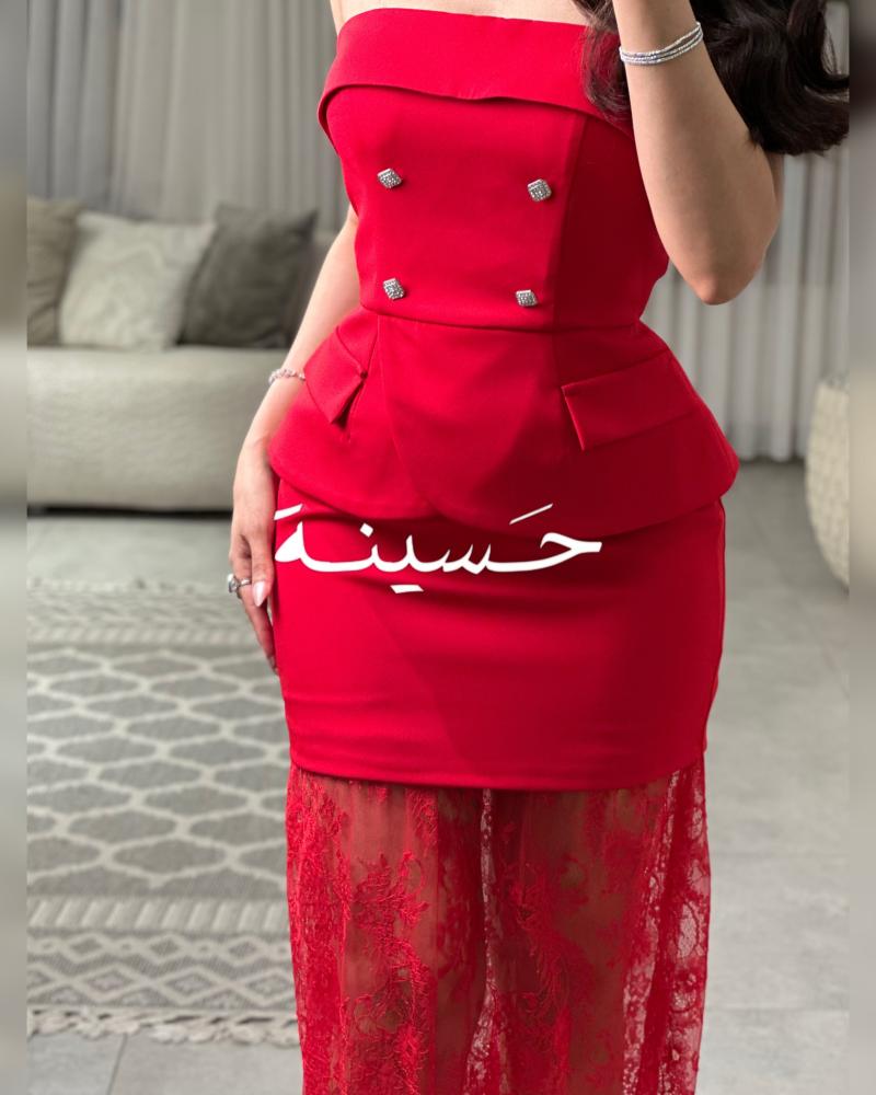 فستان احمر تصميم حسينة