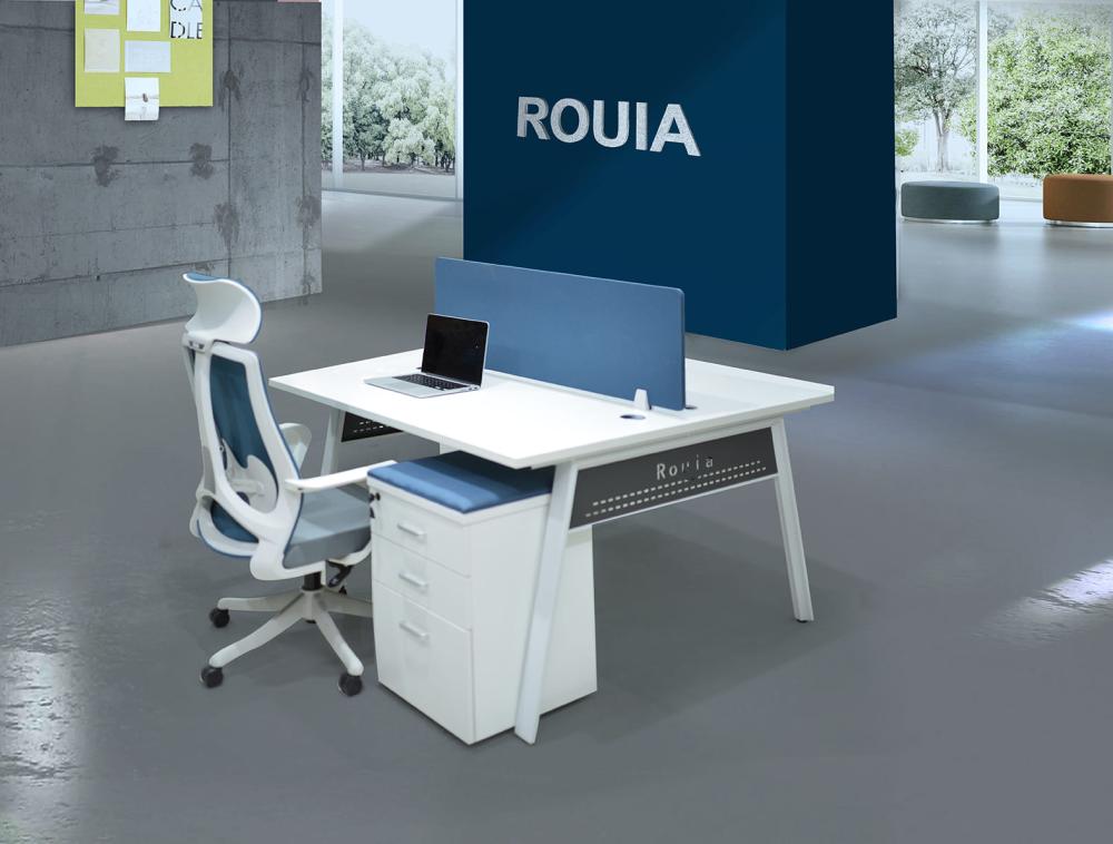 محطة عمل ثنائية بوحدات تخزين لون ابيض مع ازرق -  D-C-24