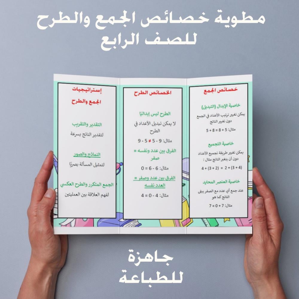 مطوية رياضيات رابع الفصل الدراسي الاول خصائص الجمع والطرح