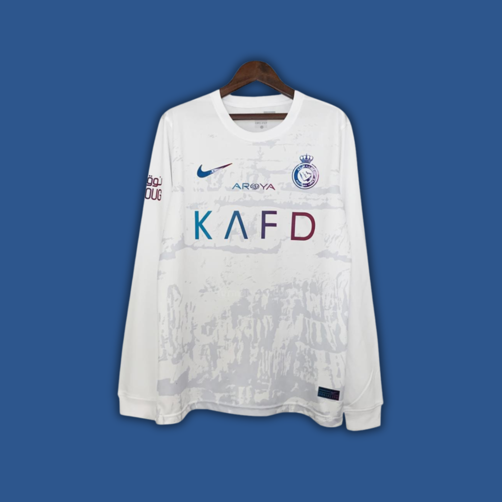 تيشيرت النصر احتياطي ابيض كم طويل 23/24