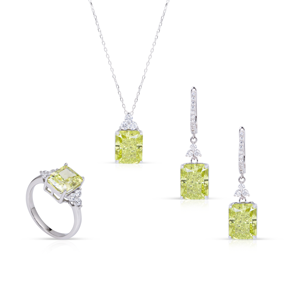 نص طقم فضة حجر اخضر