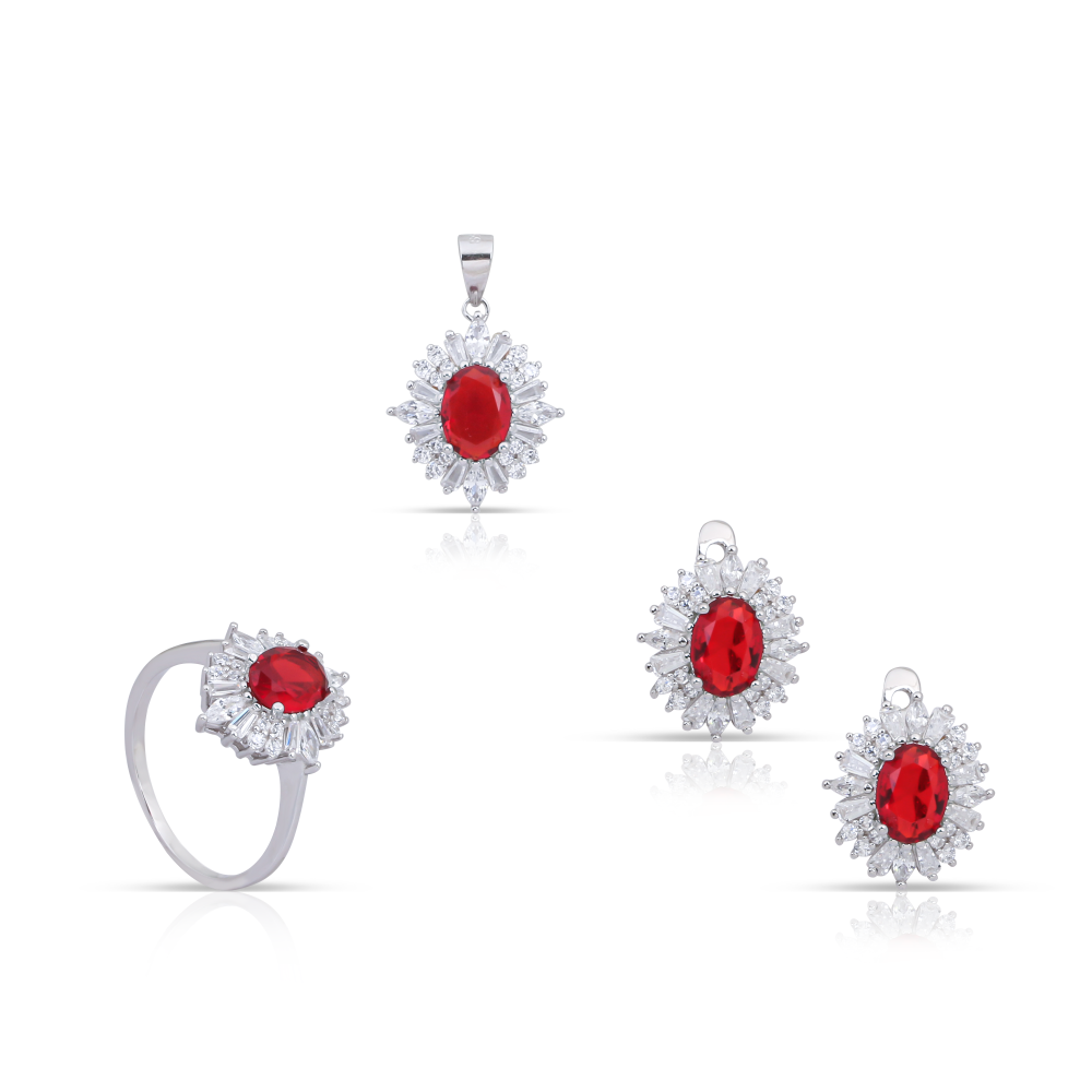 نصف طقم فضة حجر الياقوت