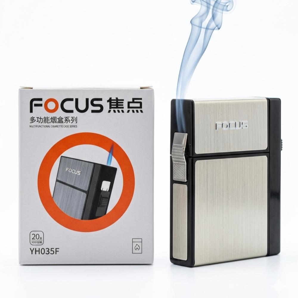 focus cigarette case Automatic Ejection Dispenser Holder Case Lighter Gadget For Men Christmas Gift Metal Cigarette Boxes Focus Cigarette Case with Lighter
