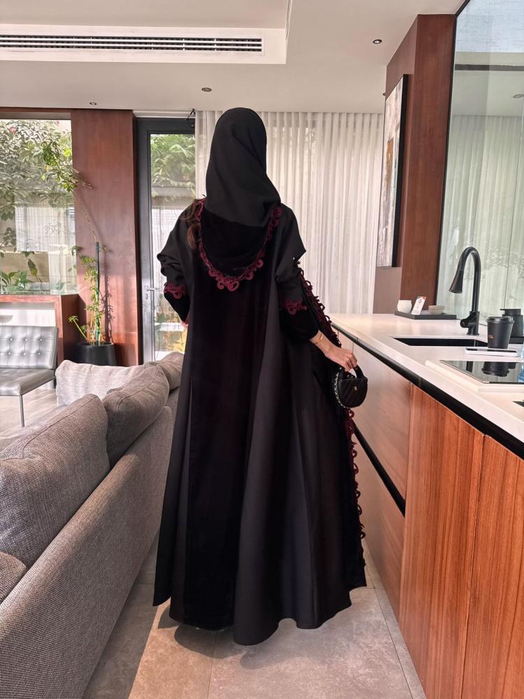 Korean velvet abaya with linen