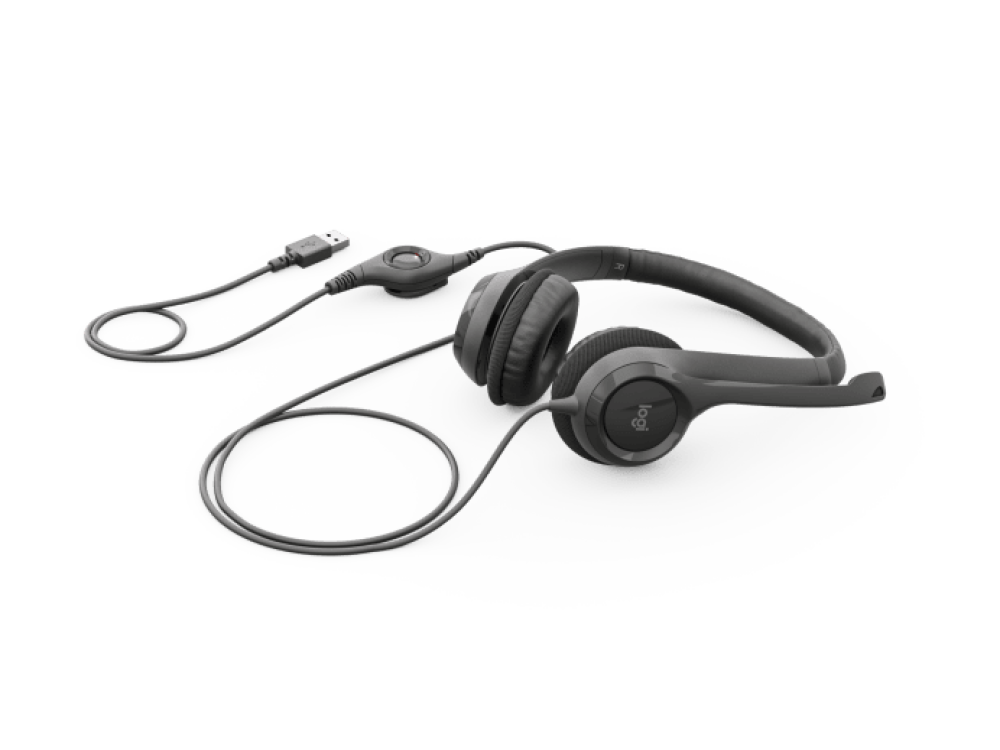 Logitech H390 Wired Headset for PC/Laptop, Stereo Headphones with Noise Cancelling Microphone, USB Type-A Interface, In-Line Controls, Works with Chromebook - Black | 981-000406