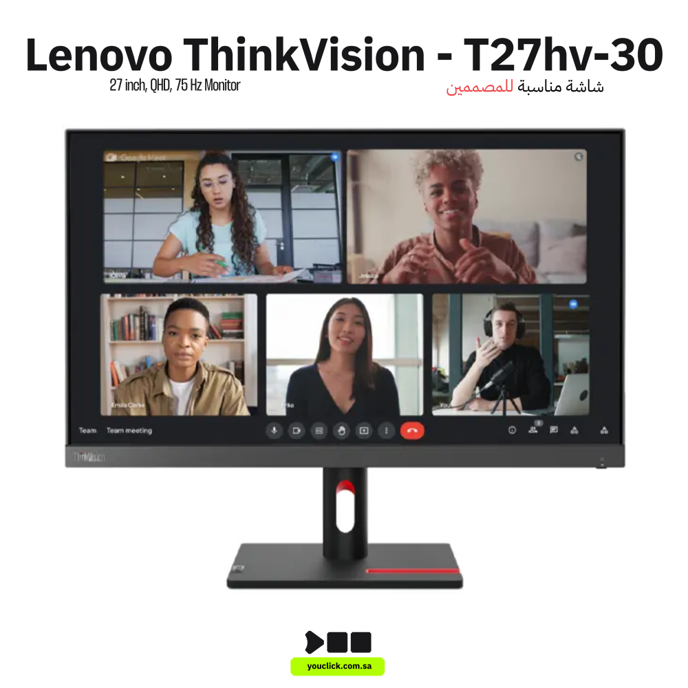 شاشة لينوفو ثينك فيجن T27hv-30 63D6UAT3SD مسطحة 27 بوصة QHD، معدل تحديث 75 هرتز , 4ملي ثانية IPS