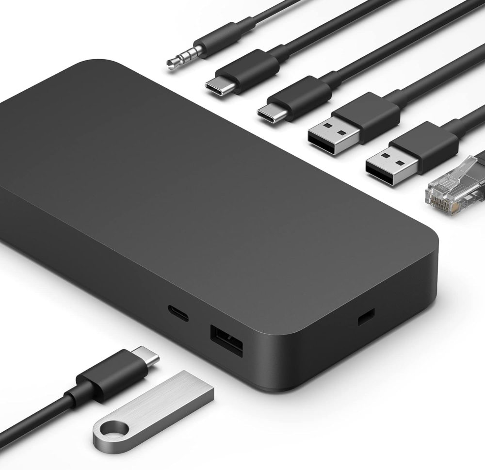 مايكروسوفت قاعدة ثاندربولت 4 من سيرفس تدعم اجهزة ثاندربولت 4 ويو اس بي 4، مزدوجة 4K/60Hz، نقل البيانات، 8 وصلات، تمرير طاقة 96 واط، اسود