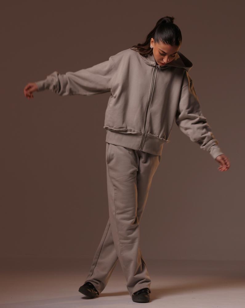 جاكيت واسع بسحاب للجنسين - رمادي