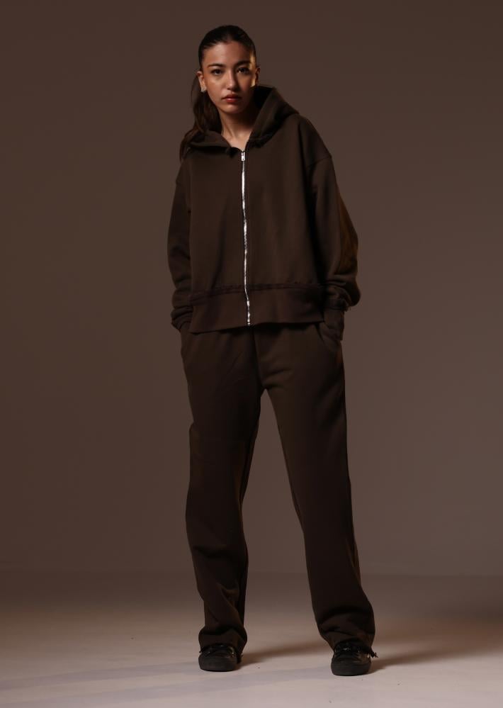 جاكيت واسع بسحاب للجنسين - بني