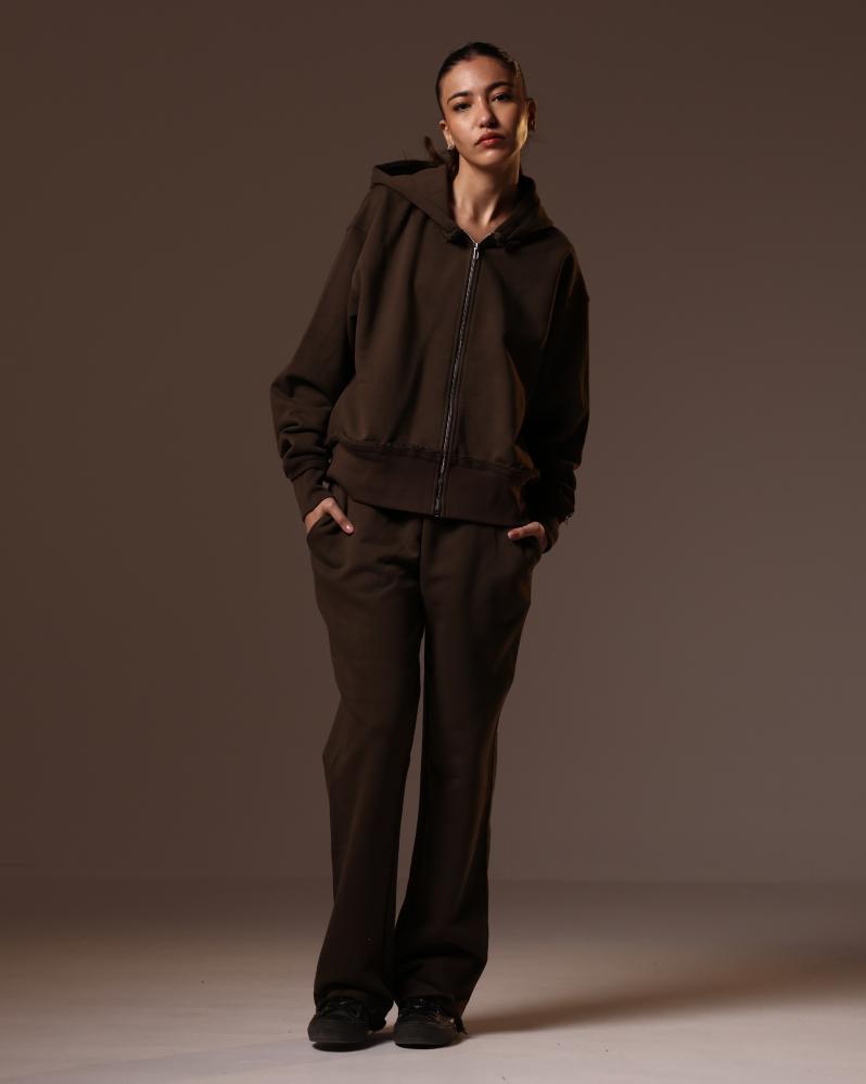 جاكيت واسع بسحاب للجنسين - بني