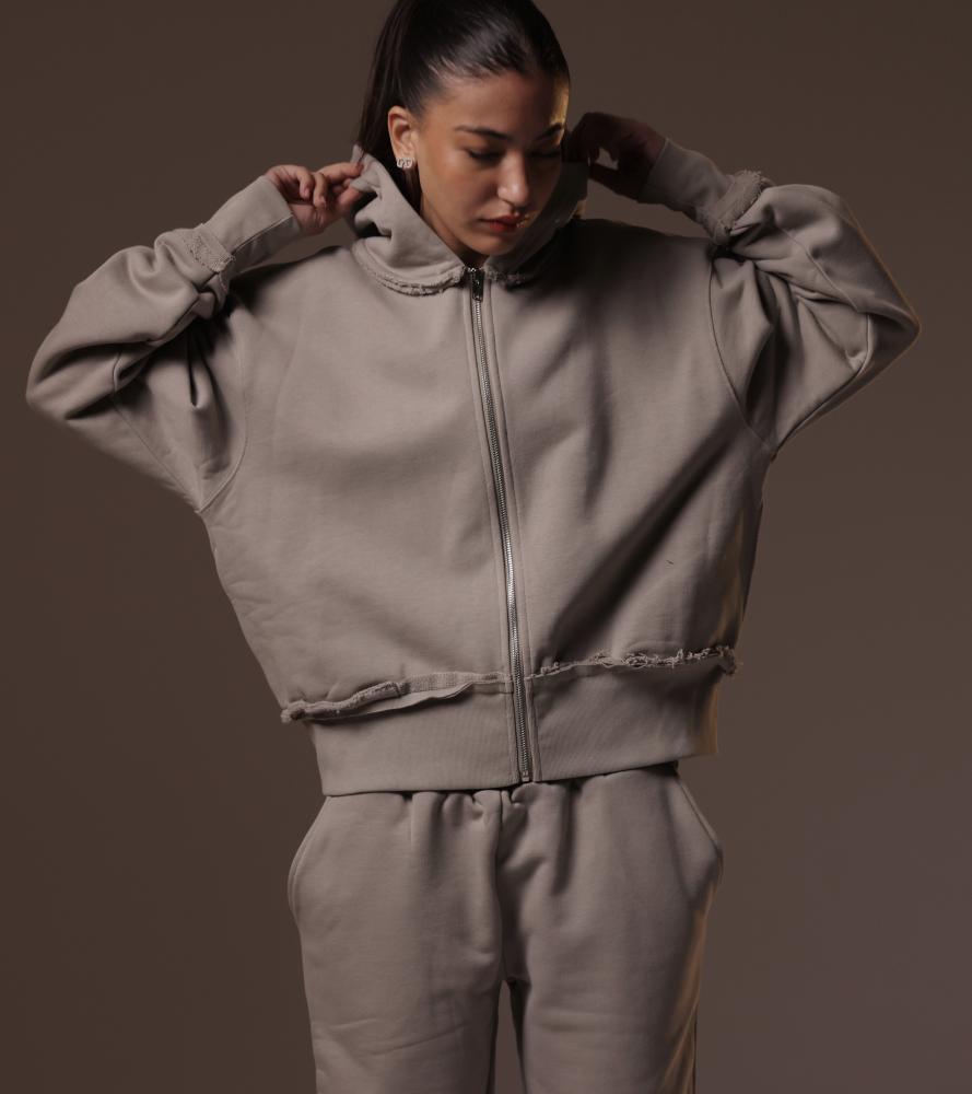 جاكيت واسع بسحاب للجنسين - رمادي